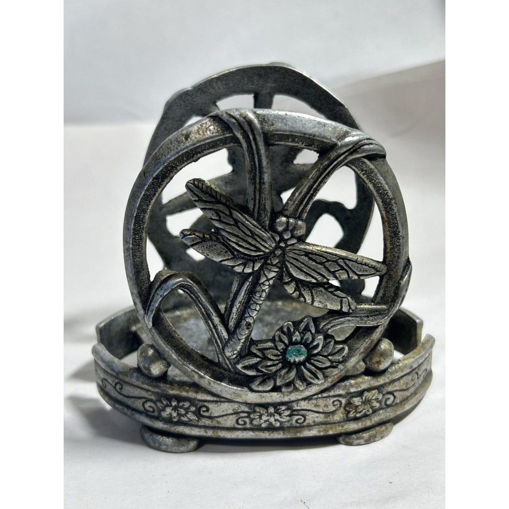 VTG 2000 Dragonfly Carson Silver Pewter Footed Candle Votive Napkin Holder